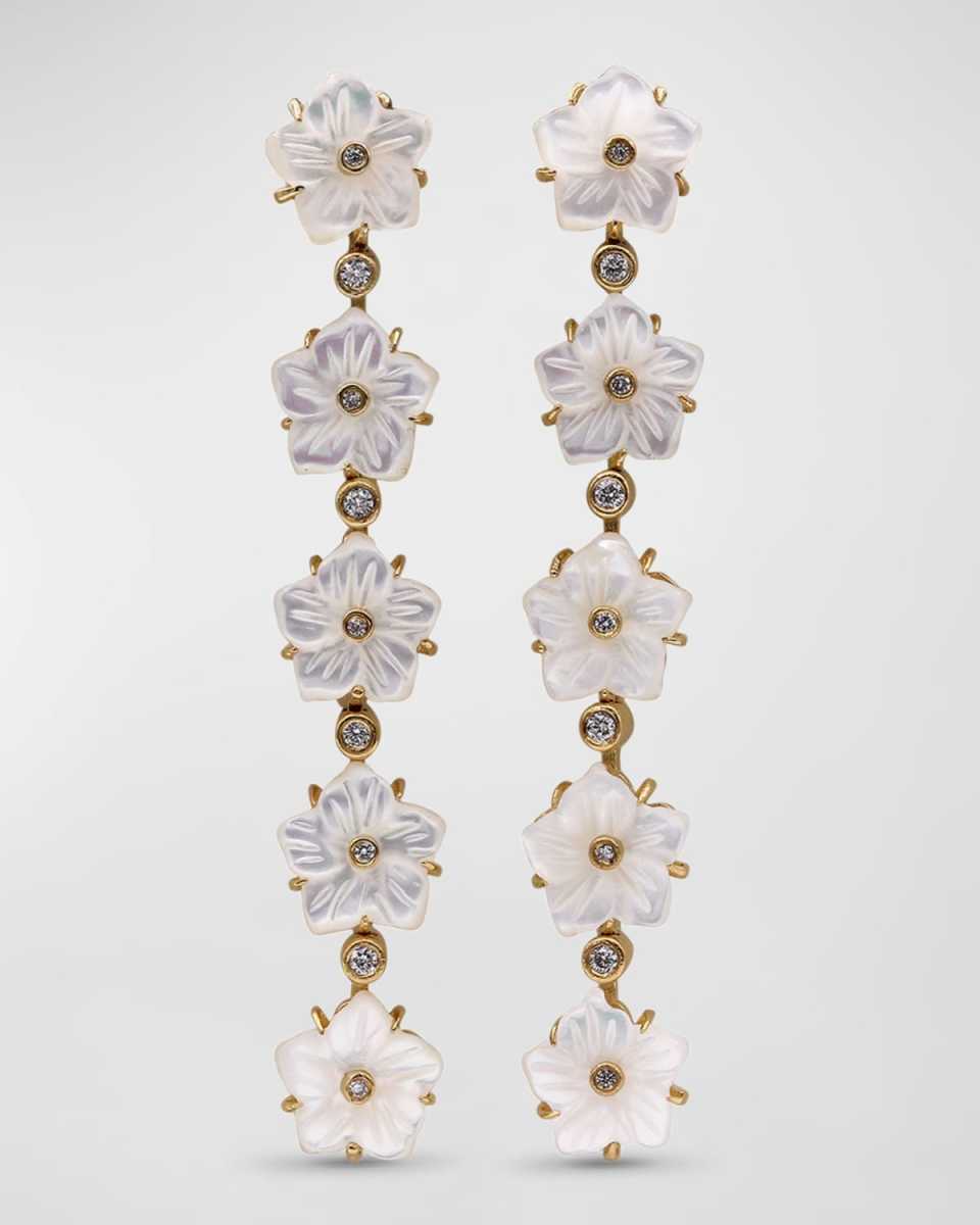 White Mother of Pearl and White Diamond Dangle Earrings in 18K Gold